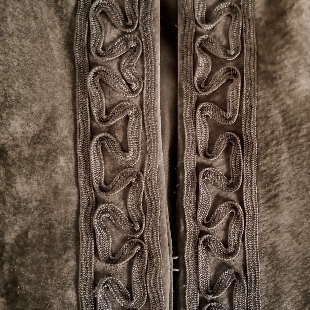 Chico's Brown Suede Leather Soutache Ribbon Trim Jacket - Picture 4 of 8